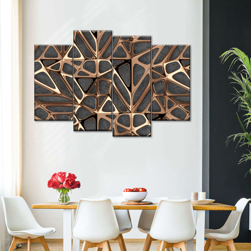 Reproduction d'art sur toile à motif de treillis en métal doré, H 43 po x l 27 po x P 1,25 po