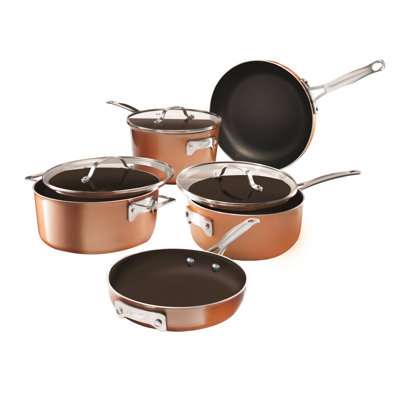 Gotham Steel Stackmaster 8 Piece 7'' and 10'' Copper Space Saving Nonstick Cookware Set
