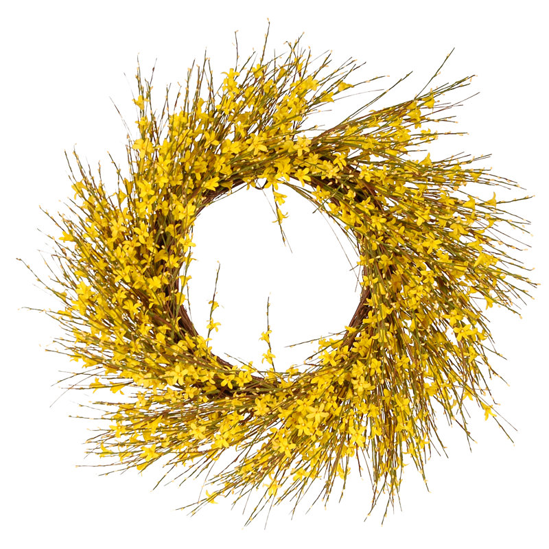 Faux Forsythia Wreath, 22" H x 22" W x 4" D