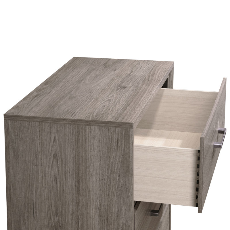Table de chevet 2 tiroirs pour chambre à coucher, style contemporain, finition chêne gris, poignée en métal, H 23,6 po x 16 po 25 po, 53 lb, table de chevet avec tiroirs et poignée à main, pour chambre à coucher, lb