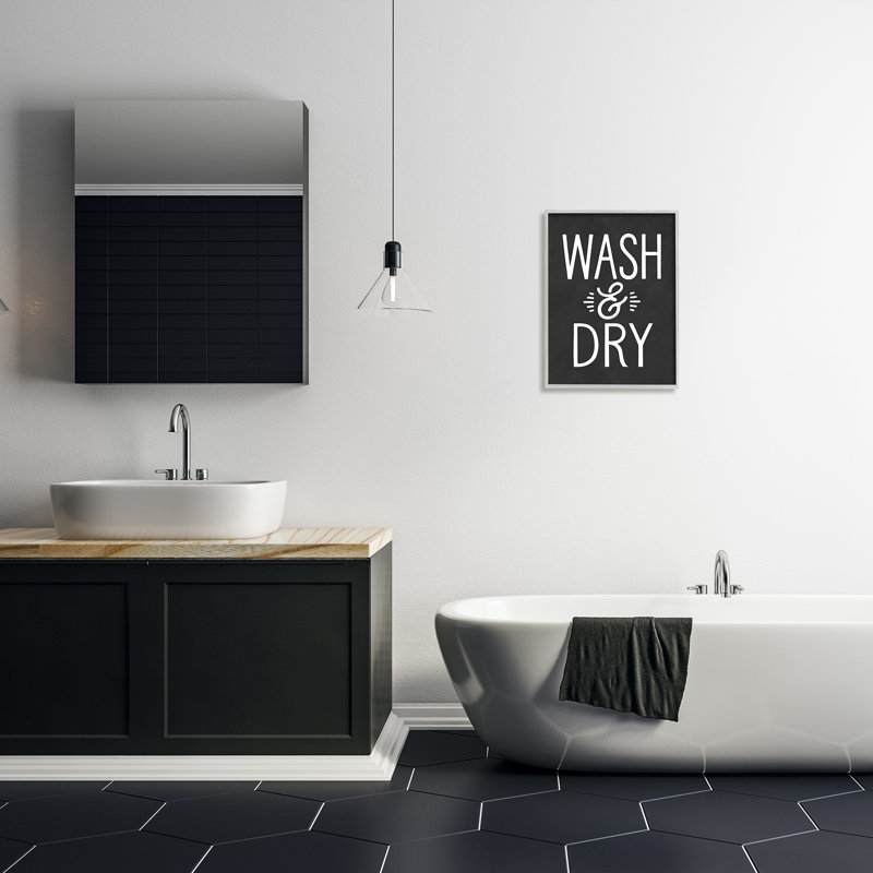 Wash And Dry Vintage Cleaning Phrase Kitchen Laundry by Lettered And Lined - Textual Art, Farmhouse Gray Framed Giclee