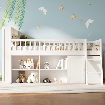 Queen Size Loft Bed With Storage, Headboard With LED Light