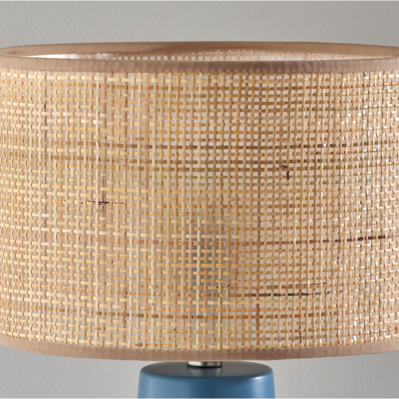 Piazza Table Lamp, White, 22.25''H x 12.5''W x 12.5''D, Natural Rattan w. Black Trim