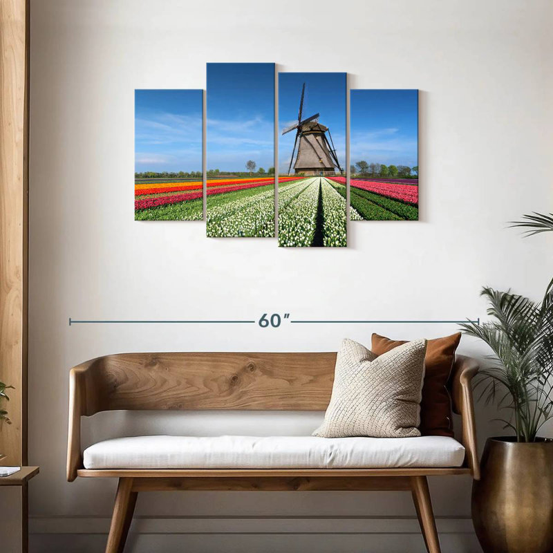 Moulin à vent et tulipes Alvord, H 27 po x l 43 po