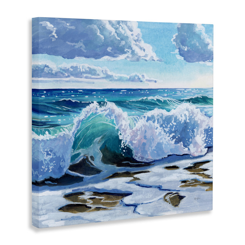 Vague de curling turquoise sur toile de rivage, design par Kate Jarvik Birch, H 30 po x l 30 po