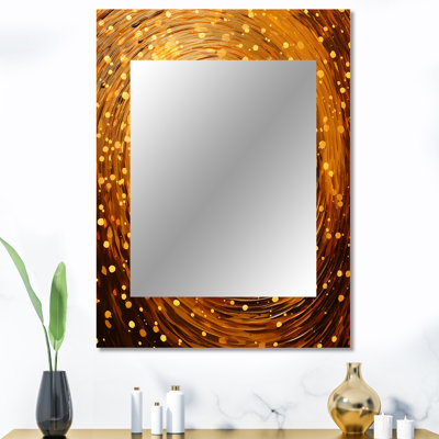 Midnight Marigold Siral I - miroir mural abstrait, miroir décoratif doré, impression sur métal