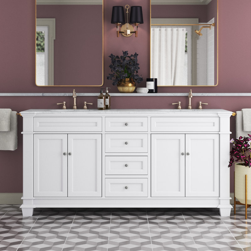 Lydie 72'' Double Bathroom Vanity with Marble Top, White