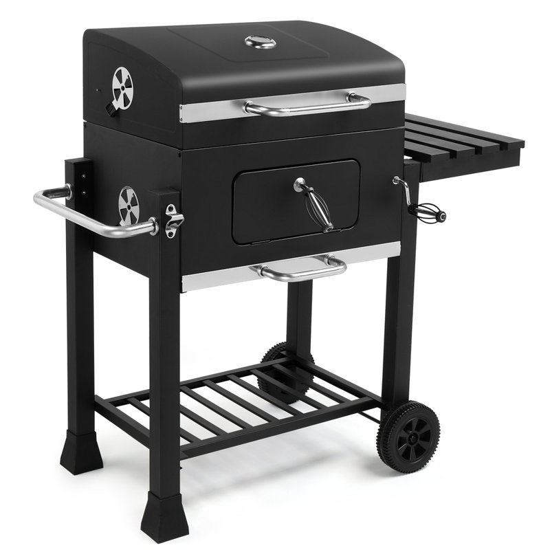 Heavy-duty Charcoal Grill With Foldable Side Table & Wheels - Outdoor Bbq Grill For Patio/backyard