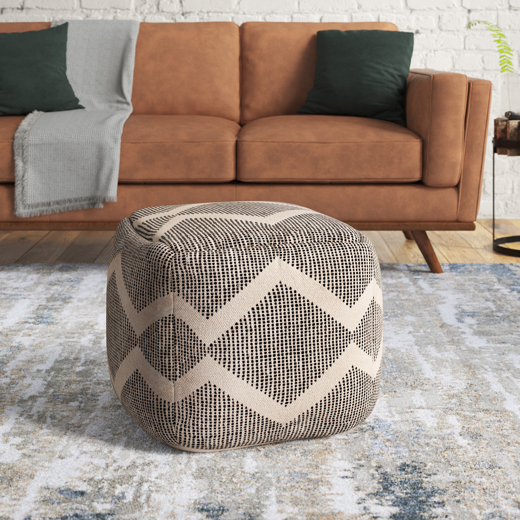 CODE Upholstered rectangular pouf with integrated magazine rack By True  Design