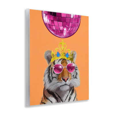 Disco Tiger with Crown Wall Plaque Art by Elizabeth Medley