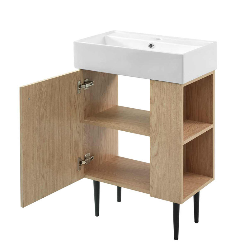 Meuble-lavabo autoportant de 21,6 po avec lavabo en céramique pour petites salles de bain, rangement latéral