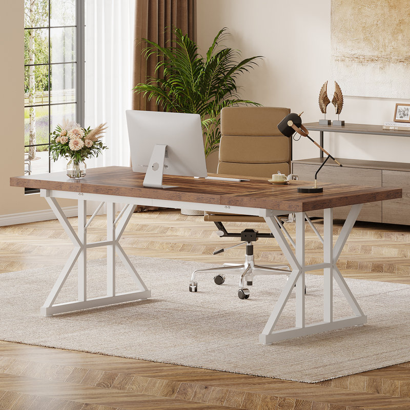 Bureau Crooke, Brun / blanc, H 29,52 po x l 70,87 po x P 31,49 po