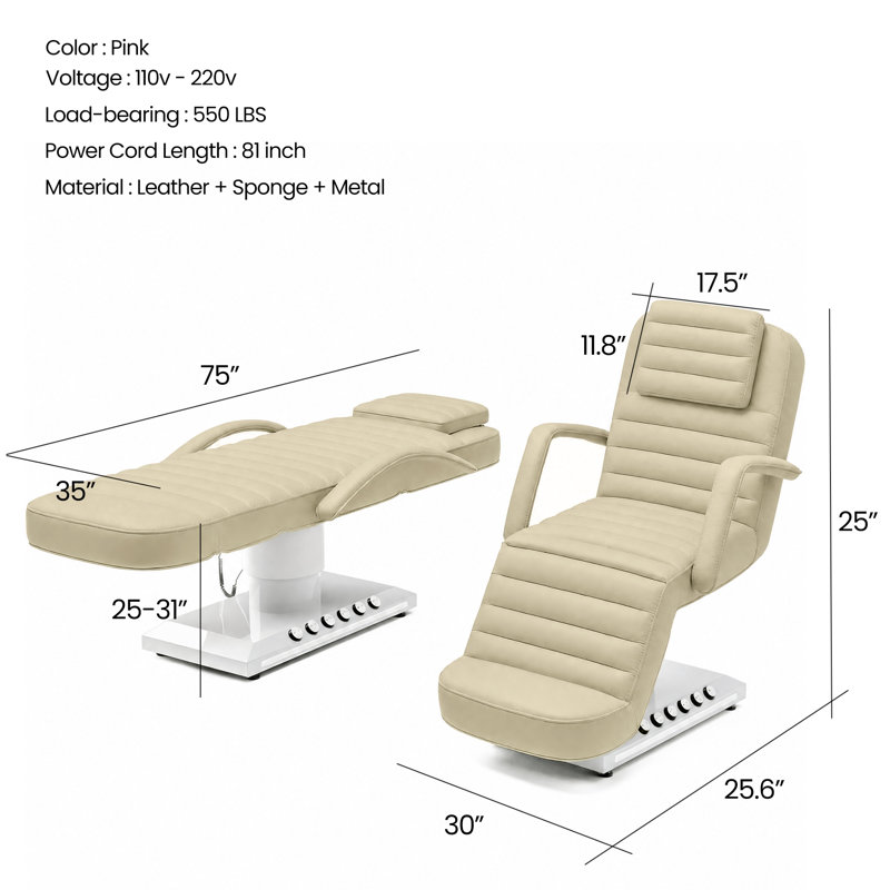 Lit de massage électrique à hauteur réglable, dossier et repose-jambes, table de massage professionnelle avec télécommande et commande au pied, boutons à DEL