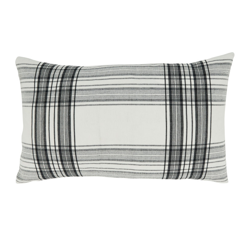 Black and White Plaid Cotton Rectangular Throw Pillow