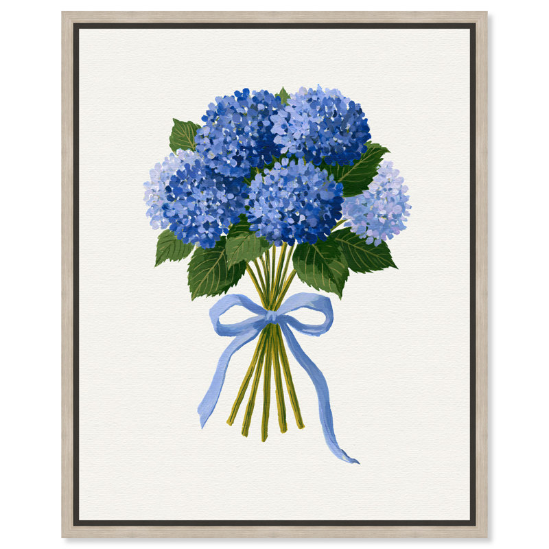 "Blue Bouquet II", reproduction d'art sur toile encadrée, H 24 po x l 20 po, Cadre en chêne naturel