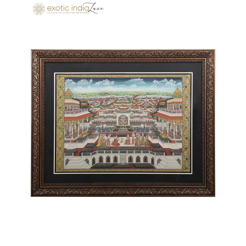 «Jaipur City Palace», peinture miniature - pigment de pierre peint à la main sur papier par Kailash Chandra