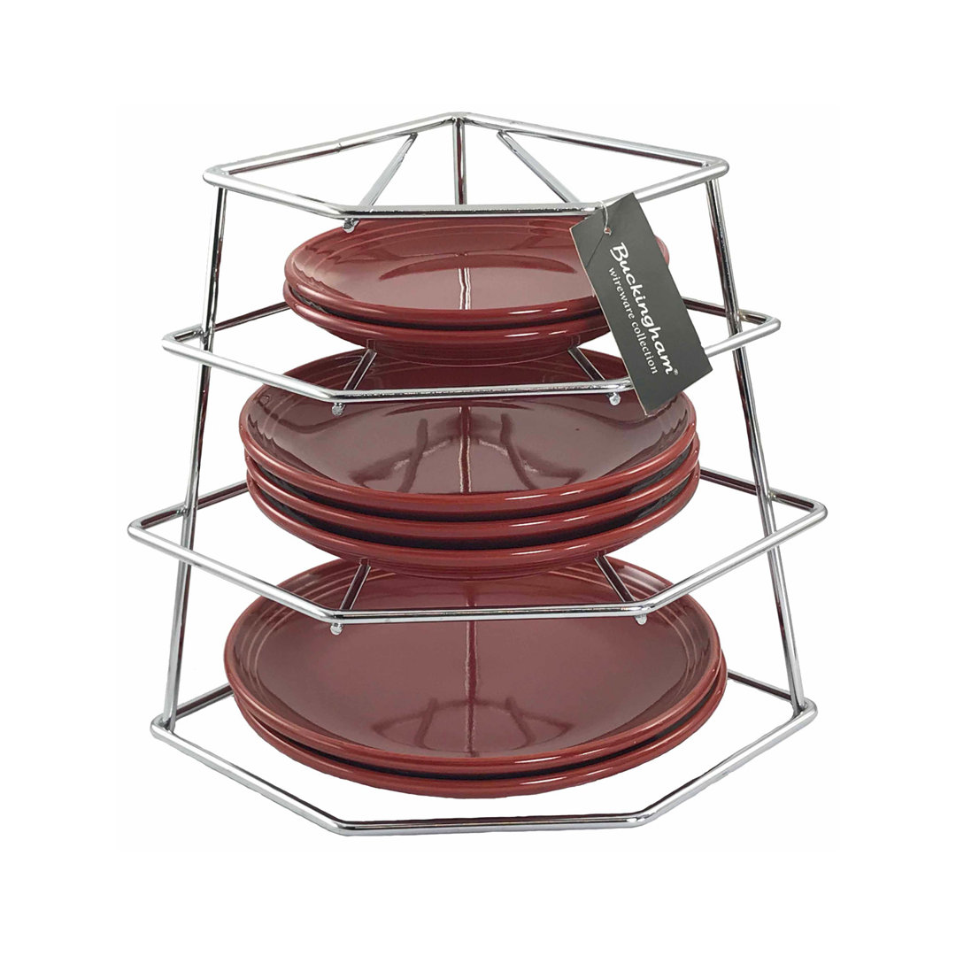 Buckingham 4 Tier Corner Plate Rack Chrome Finish Kitchen Cupboard Storage Organiser 23 Cm