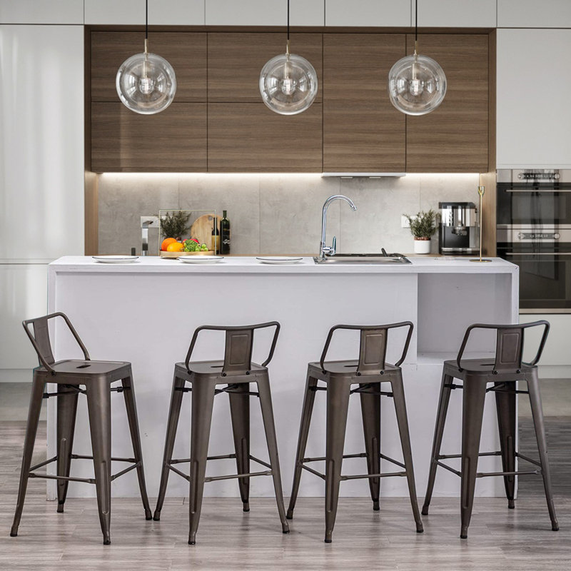 Rusty Metal Counter Height Bar Stools with Low Back, Set of 4