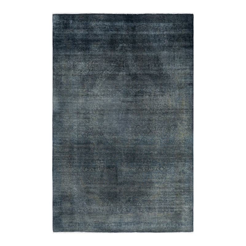 Tapis noué à la main gris unique de 6 pi 3 po x 9 pi 5 po Fine Vibrance