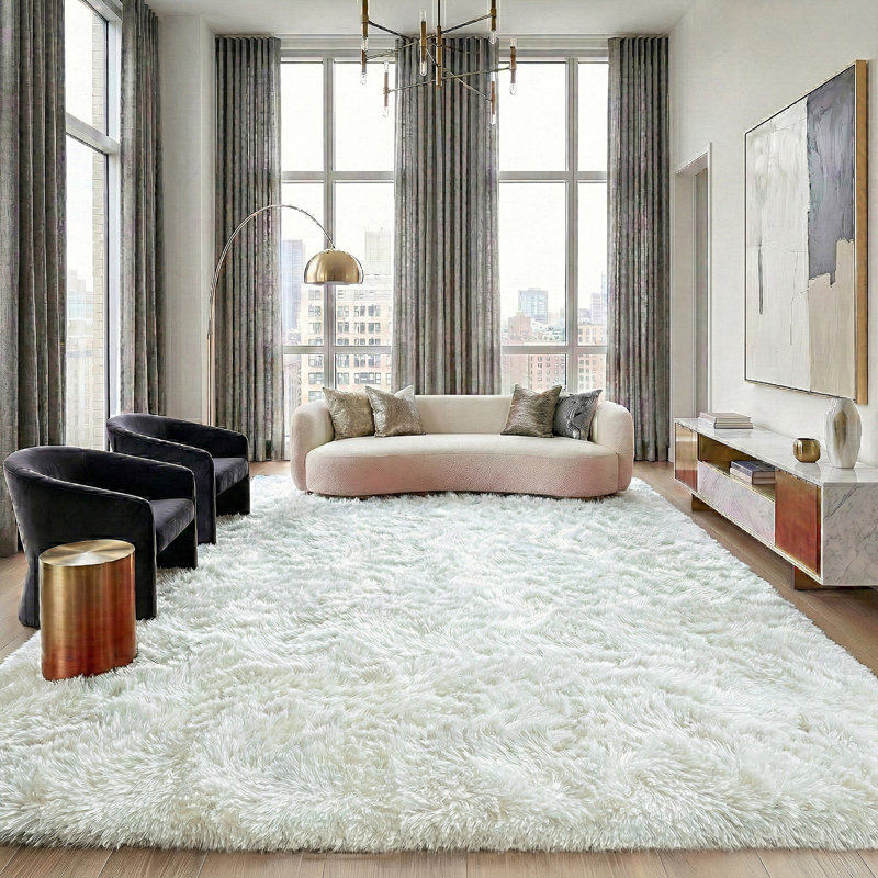 Large Shag Area Rug For Living Room, 10x14ft Soft Fluffy Rug For Bedroom, Upgrade Non Slip Backing, Spring Home Decor Aesthetic Carpet, Ideal For High Traffic Areas Indoor,Cream White