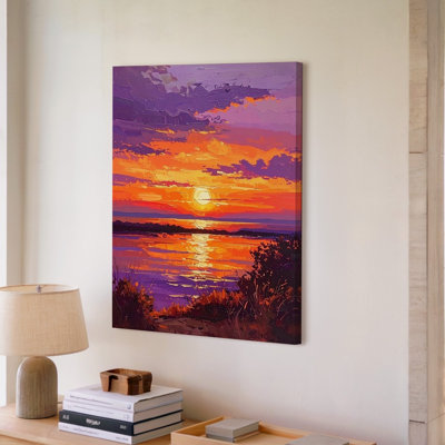 A Dramatic Sunset Scene Painted In Bold Canvas Impasto Strokes The Sky Is Filled With Deep Wall Art Premium Quality Ready To Hang Modern
