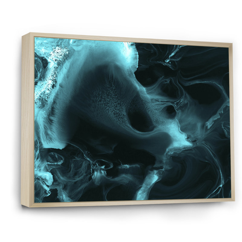 Turquoise nuage liquide I - peinture sur toile, H 30 po x l 40 po, Cadre flottant érable