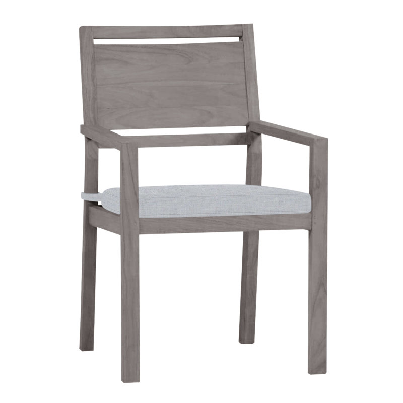 Chaise avec accoudoirs en teck Avondale - Huître, Pas de soudure, Lin chambray, Huître teck