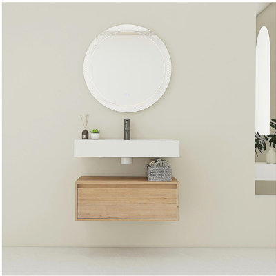 Coiffeuse murale 30 po avec lavabo en résine, tiroir et installation suspendue