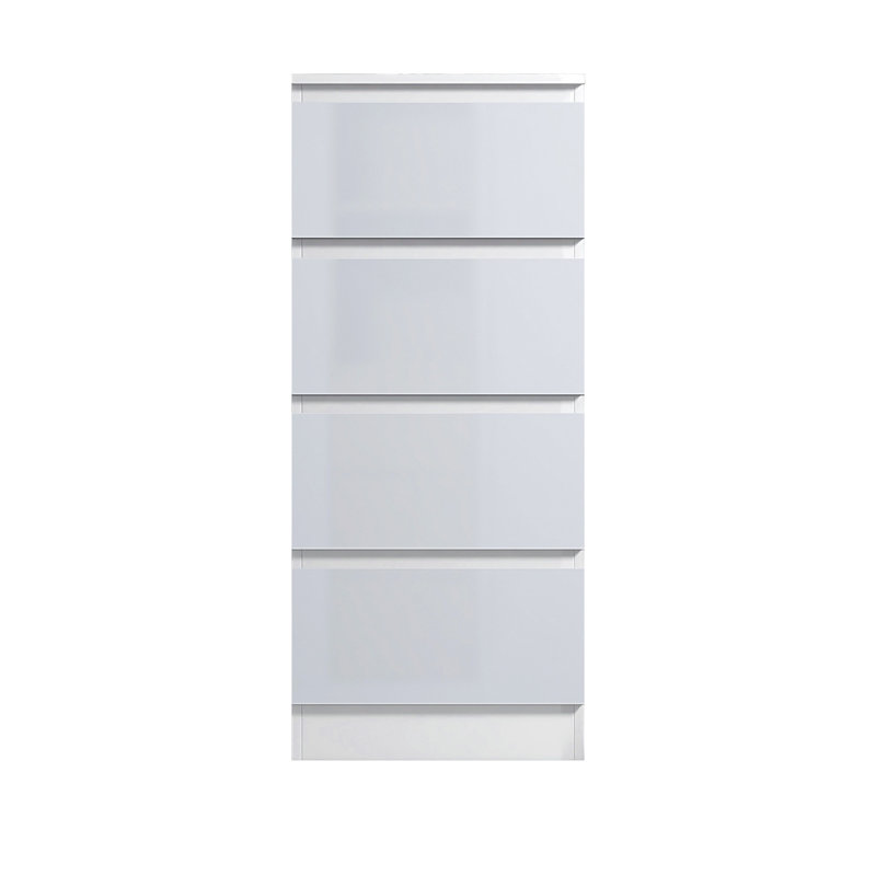 Carlton 4 Drawer Tallboy Chest Of Drawers. 40cm Wide. High Gloss Front. Scratch Resistant. Modern No Handle Design.