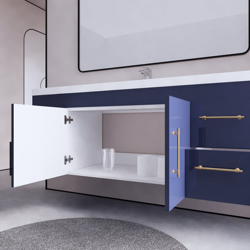 Berner 59.44'' Single Bathroom Vanity with Acrylic Top, Navy Blue