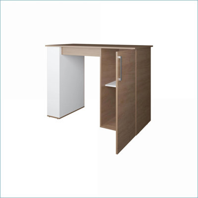 Îlot de cuisine à 1 porte Rangement ouvert, blanc cassé & amp; Chêne naturel | Panneau de particules | Rectangulaire
