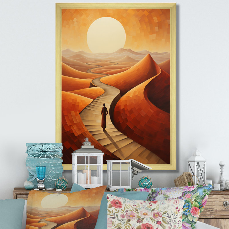 Pleine lune sur les dunes éternelles sur toile, H 44 po x l 34 po x P 1,5 po, Cadre doré à une seule photo