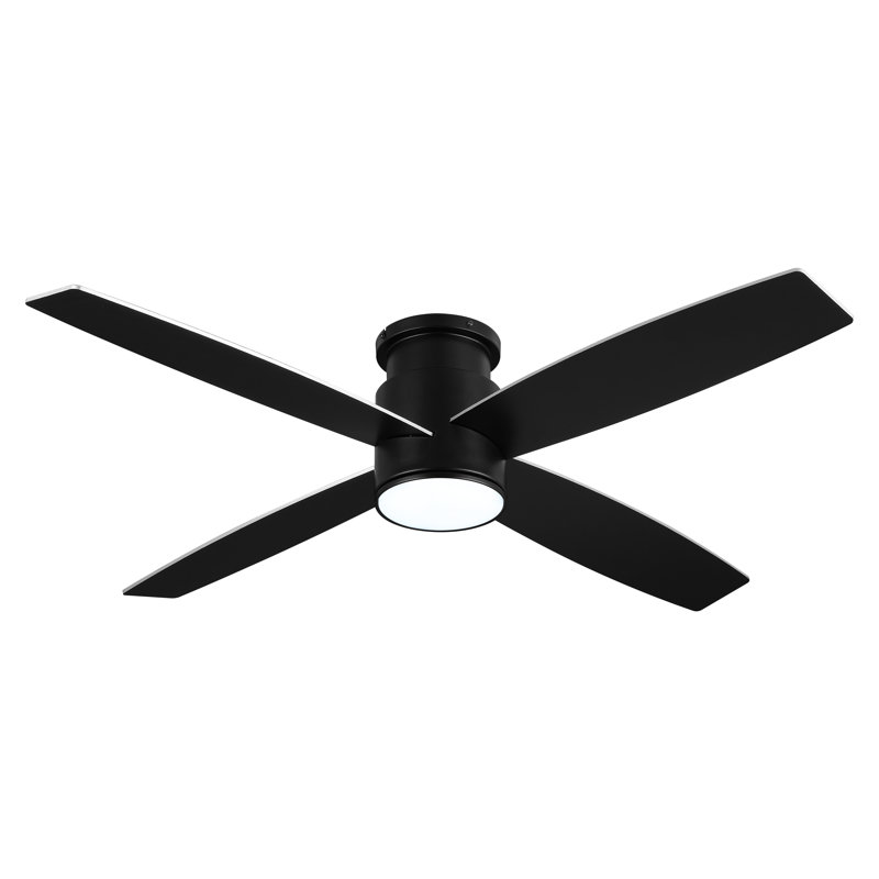 Ventilateur de plafond encastré à 4 pales en métal et bois Bonnitta, Noir, 52", Noir