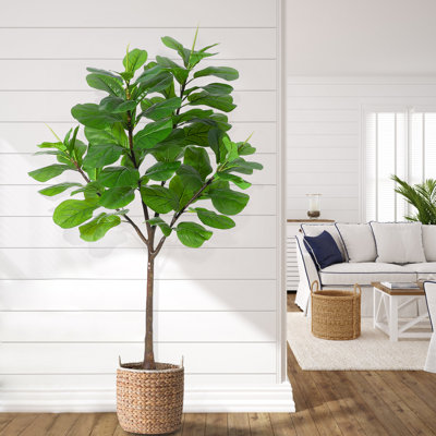 Figuier artificiel 6 pi. Plante en pot Ficus Lyrata en pot avec 65 feuilles. Grand arbre artificiel avec tronc amovible et tiges réglables pour la maison. Bureau. Salon. Décoration de plancher