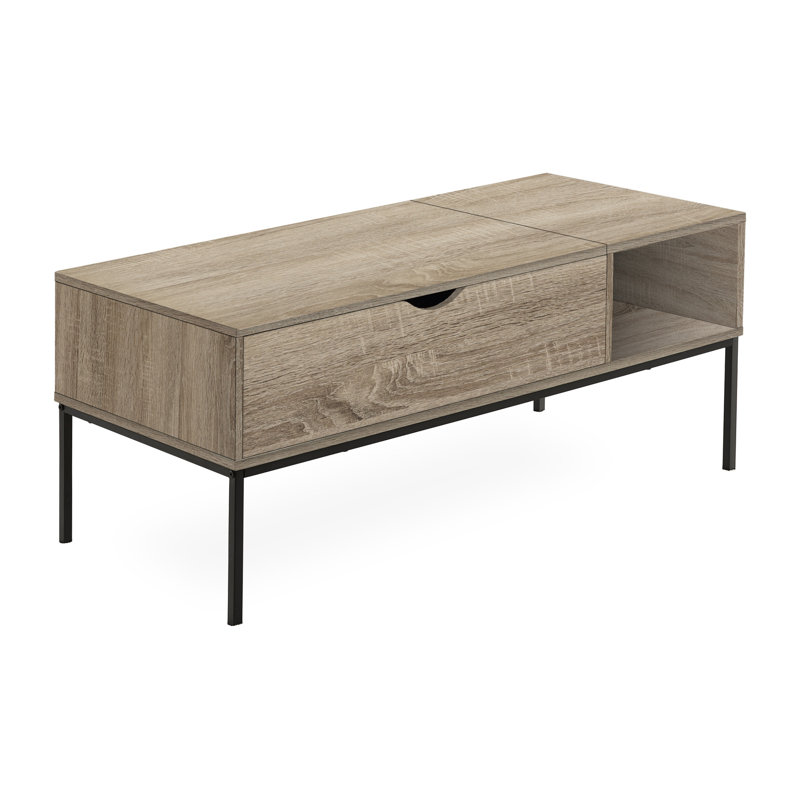 Table basse à plateau relevable de 42 po avec rangement, table de cocktail rectangulaire, finition bois taupe foncé