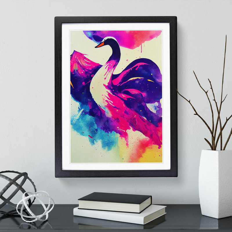 Swan in Watercolour Abstract - Framed Print, Black Framed, 46cm H x 34cm W x 2cm D