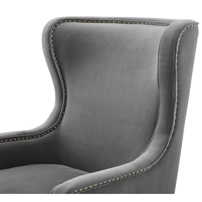 Ashbaugh Velvet Wingback Chair, Charcoal Velvet