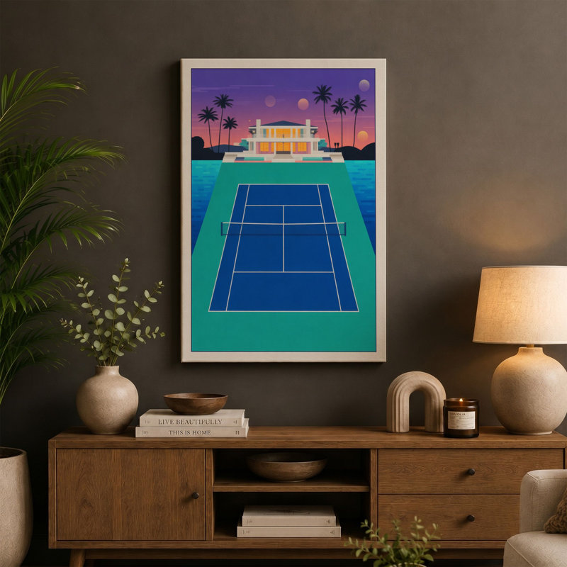 House on Court Modern - Wrapped Canvas, 36x24 - 91.4 x 61.0 cm, Sage Border