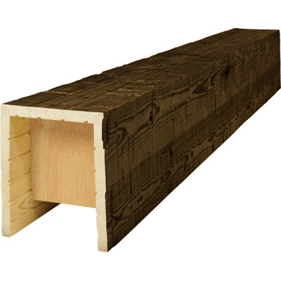 AmeriCraft Wood Hand Hewn Beam, 3-Sided (U-Beam), 9 1/2"W x 5 1/2"H x 192"L, Jacobean Finish, Stain Grade Pine