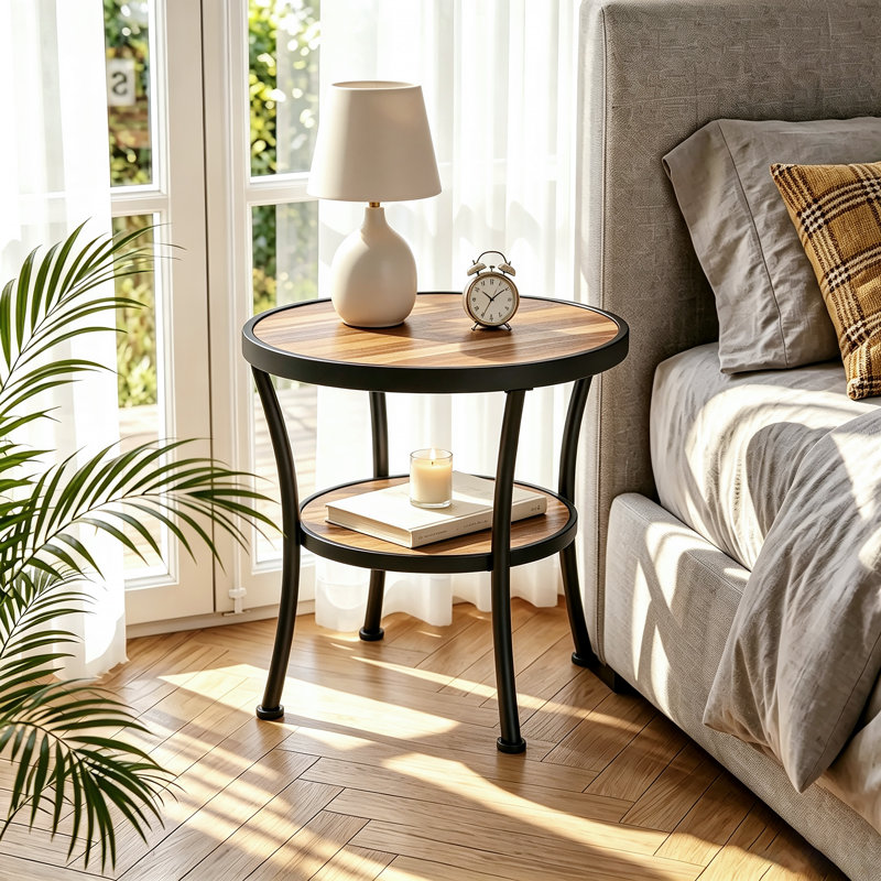 Aderes Side Table with Storage, Brown/Black