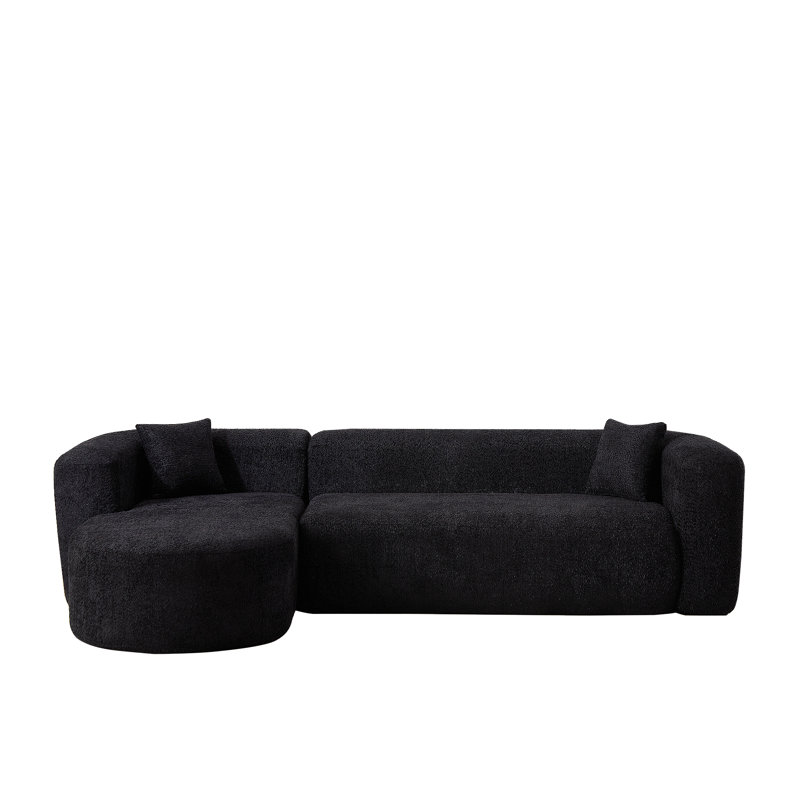 Canapé modulaire de luxe à dossier incurvé de 109,4 po, deux coussins décoratifs en tissu de chenille, canapé-lit minimaliste confortable en forme de L pour la salle de séjour (méridienne gauche, noir)