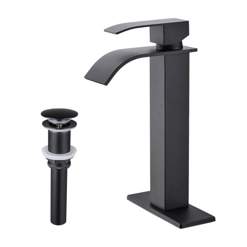 Waterfall Spout Bathroom Sink Single Handle Faucet With Pop-Up Drain (No Overflow)