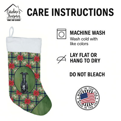 Black Whippet Christmas PoinsettIas Holiday Stocking
