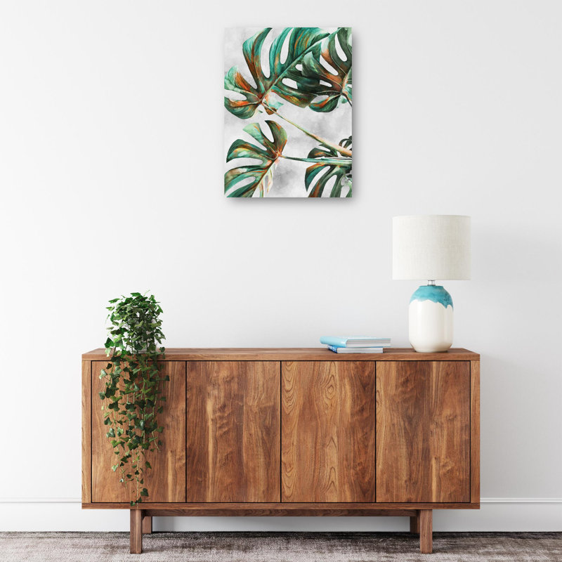 Large Green Monstera Leaves Canvas Art Print