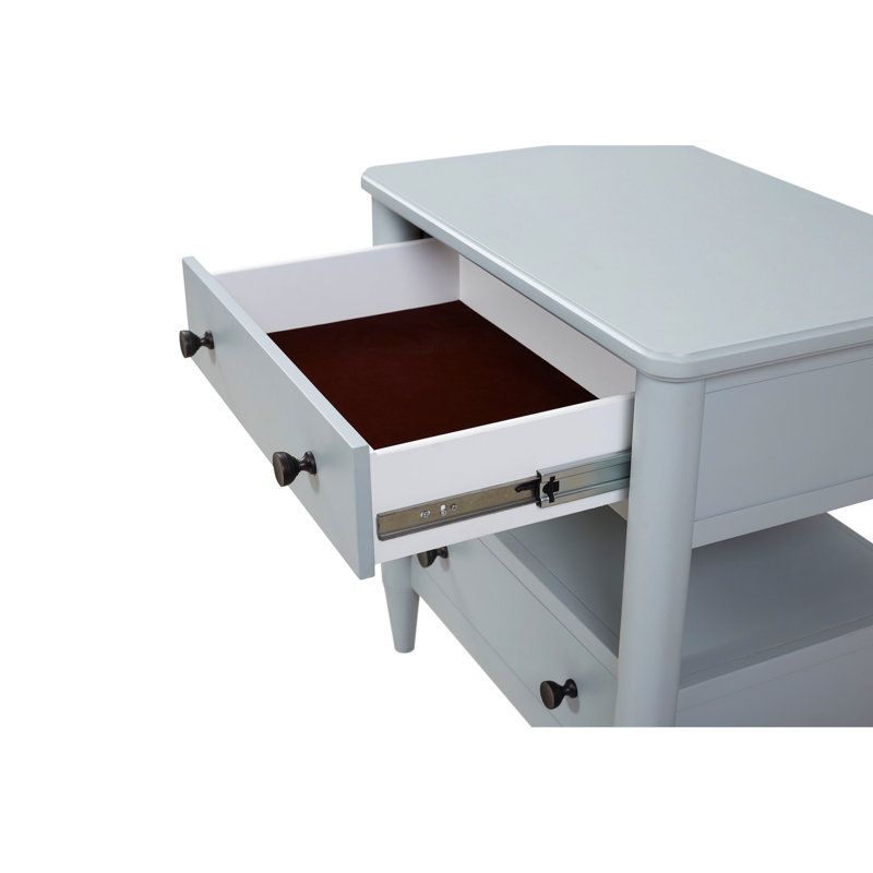 Table de chevet ouverte de couleur océan - 2 tiroirs avec doublure en feutre et 2 finitions en bois massif
