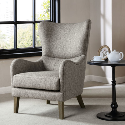 Wing Chair Swoop, Solid Wood Legs, Back Design, Round Arm, High Foam Cushion, Grey Finish, , 27.75"W X 33"D 41.25"H Swoop With Arm And Piping Around Edge For A Stylish Seating Option
