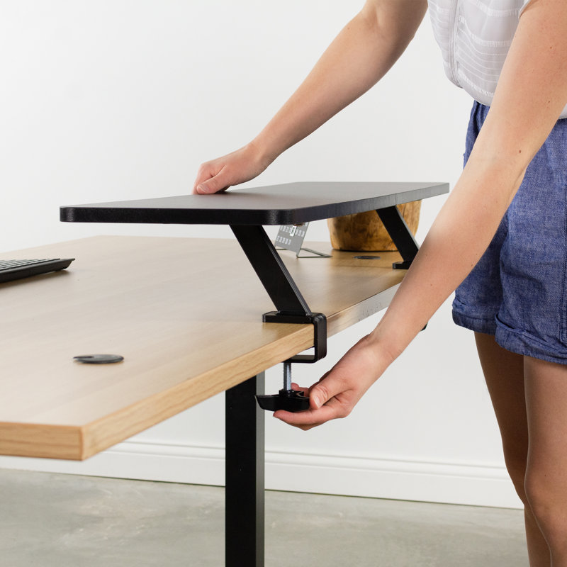 VIVO Ergonomic 40" Black Desk Shelf Riser with Steel C-Clamps