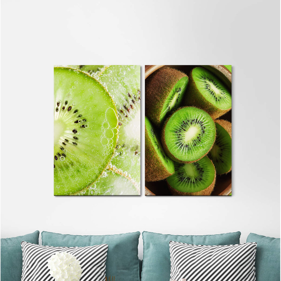 2-tlg. Leinwandbilder-Set - Fotografie „Kiwis Fruits Tasty Sweet Vegan Fresh Kitchen”