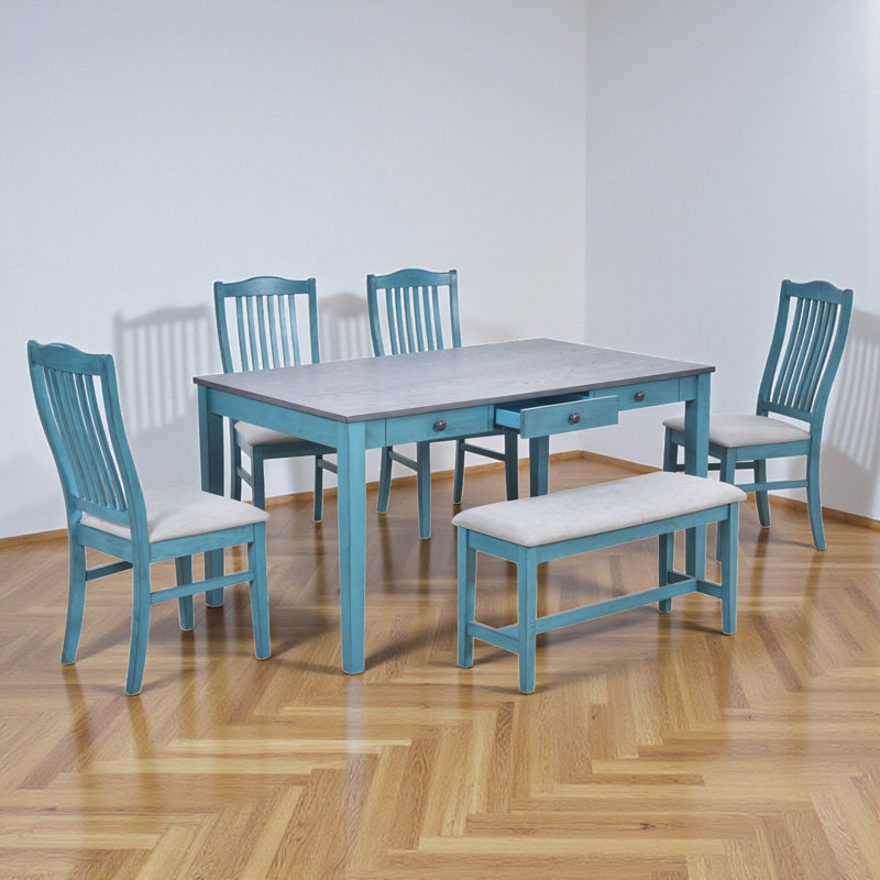Ensemble de salle à manger 6 pièces Bricia, Gris te bleu