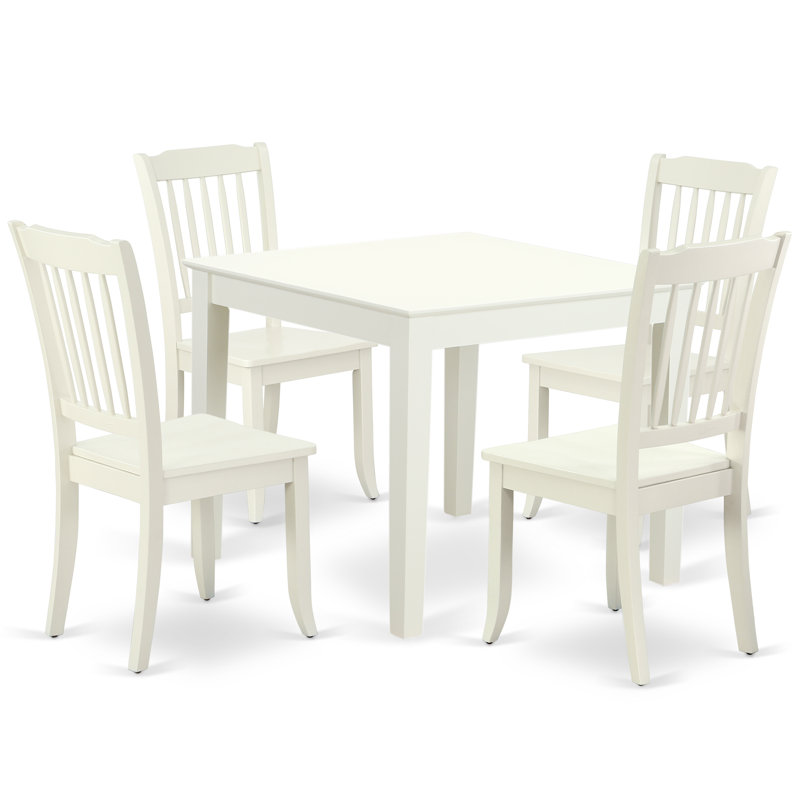 Ensemble de coin-repas 5 pièces pour 4 personnes comprenant une table carrée et 4 chaises de salle à manger, lin blanc